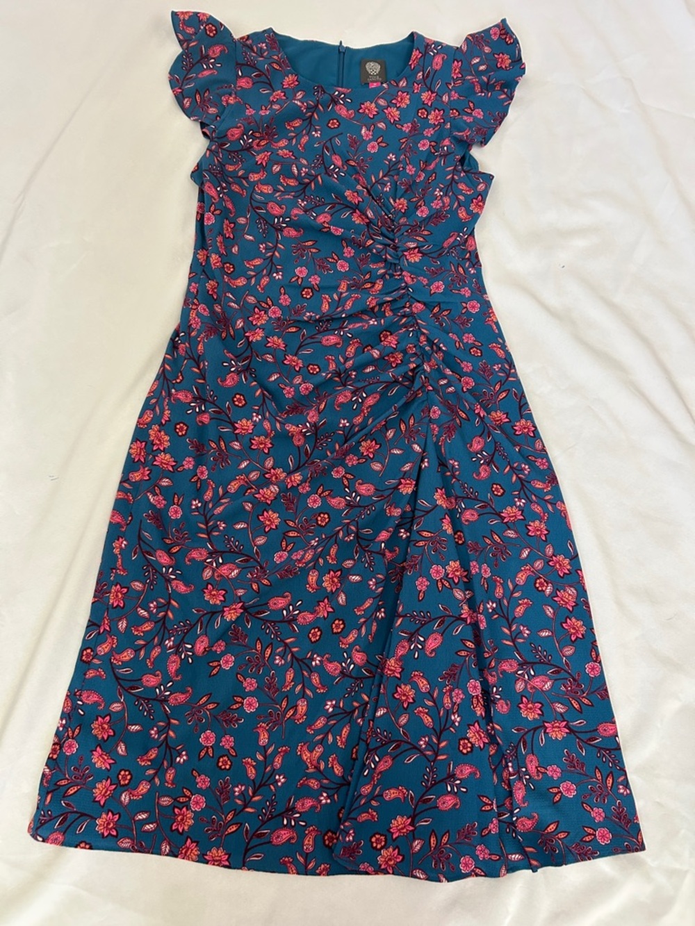 Vince Camuto Teal Midi Dress with Pink Floral Print